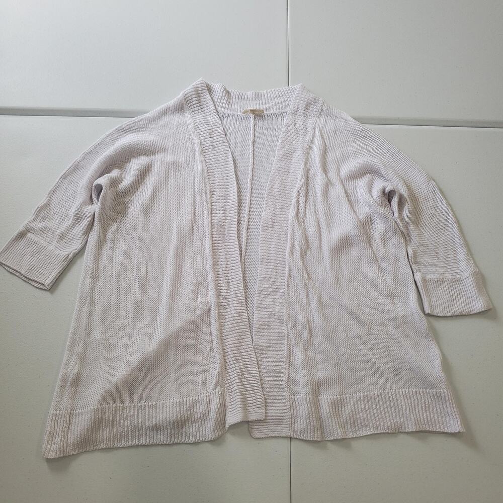 Eileen Fisher Sweater Womens Large Cardigan Organic Linen Lightweight Open Knit